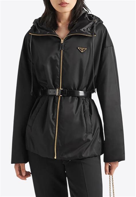 re-nylon belted padded jacket prada